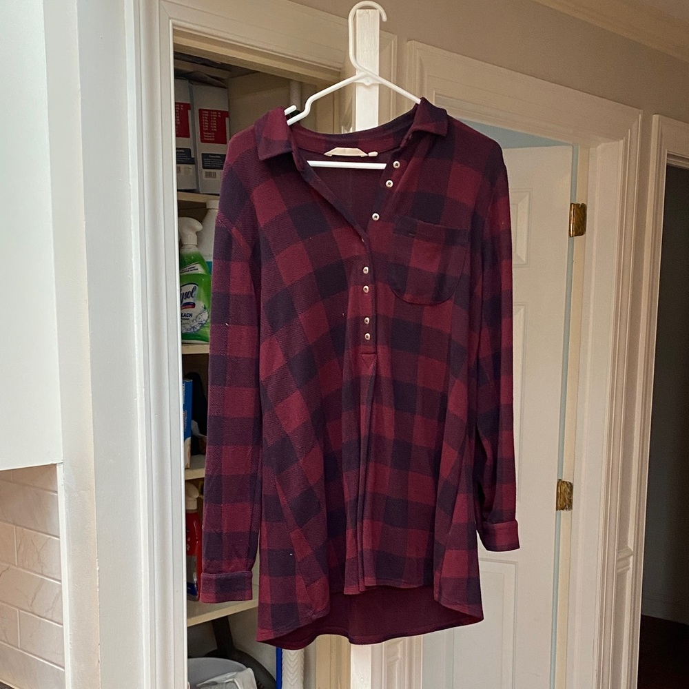 Soft Surroundings Navy Checkered Top